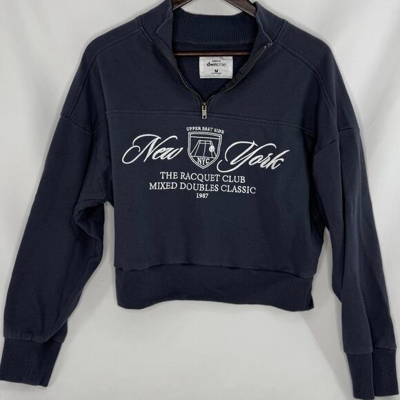Aéropostale Cropped Half Zip Sweatshirt Medium Blue White New York Embroidered - Picture 1 of 3